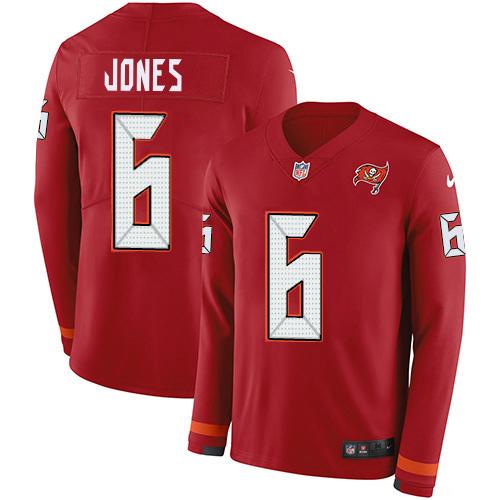 Nike Buccaneers #6 Julio Jones Red Team Color Stitched NFL Limited Therma Long Sleeve Jersey