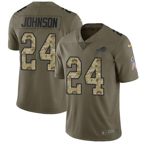 Buffalo Bills #24 Taron Johnson Olive/Camo Stitched NFL Limited 2017 Salute To Service Jersey