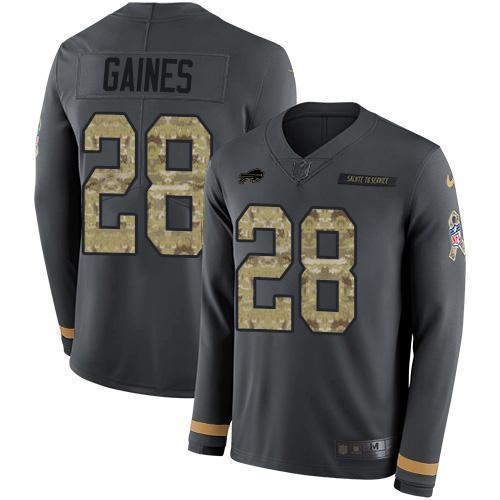 Buffalo Bills #28 E.J. Gaines Anthracite Salute to Service Stitched NFL Limited Therma Long Sleeve Jersey