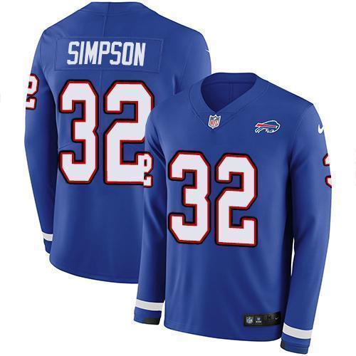 Buffalo Bills #32 O. J. Simpson Royal Blue Team Color Stitched NFL Limited Therma Long Sleeve Jersey