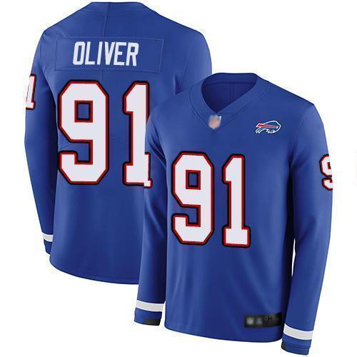 Buffalo Bills #91 Ed Oliver Royal Blue Team Color Stitched NFL Limited Therma Long Sleeve Jersey