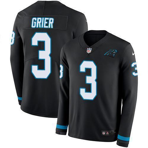 Nike Carolina Panthers #3 Will Grier Black Team Color Stitched NFL Limited Therma Long Sleeve Jersey