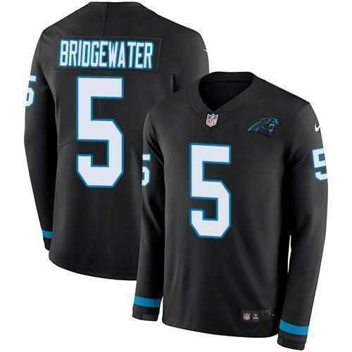 Nike Carolina Panthers #5 Teddy Bridgewater Black Team Color Stitched NFL Limited Therma Long Sleeve Jersey
