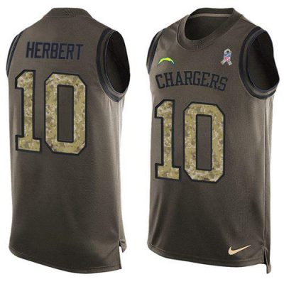 Nike Chargers #10 Justin Herbert Green Stitched NFL Limited Salute To Service Tank Top Jersey