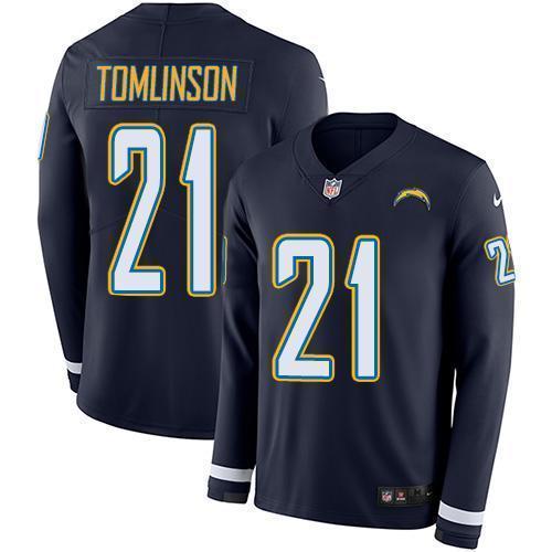 Nike Chargers #21 LaDainian Tomlinson Navy Blue Team Color Stitched NFL Limited Therma Long Sleeve Jersey