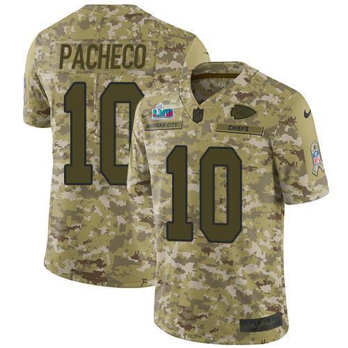 Nike Chiefs #10 Isiah Pacheco Camo Super Bowl LVII Patch Stitched NFL Limited 2018 Salute To Service Jersey