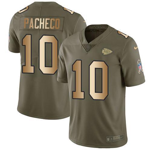 Nike Chiefs #10 Isiah Pacheco Olive/Gold Stitched NFL Limited 2017 Salute To Service Jersey
