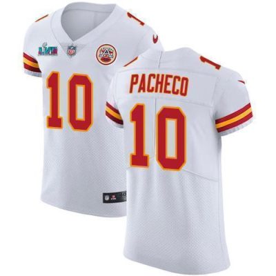 Nike Chiefs #10 Isiah Pacheco White Super Bowl LVII Patch Stitched NFL Vapor Untouchable Elite Jersey