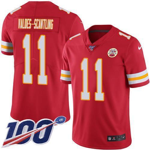 Nike Chiefs #11 Marquez Valdes-Scantling Red Team Color Stitched NFL 100th Season Vapor Limited Jersey