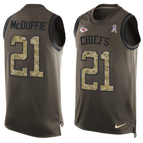 Nike Chiefs #21 Trent McDuffie Green Stitched NFL Limited Salute To Service Tank Top Jersey