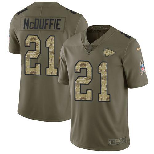 Nike Chiefs #21 Trent McDuffie Olive/Camo Stitched NFL Limited 2017 Salute To Service Jersey