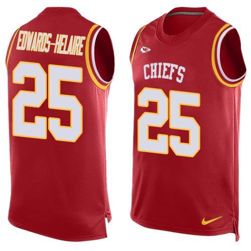 Nike Chiefs #25 Clyde Edwards-Helaire Red Team Color Stitched NFL Limited Tank Top Jersey