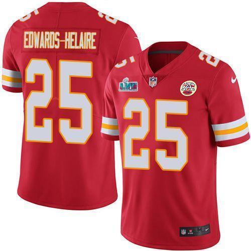 Nike Chiefs #25 Clyde Edwards-Helaire Red Team Color Super Bowl LVII Patch Stitched NFL Vapor Untouchable Limited Jersey