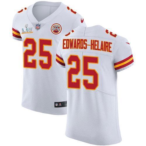 Nike Chiefs #25 Clyde Edwards-Helaire White Super Bowl LV Bound Stitched NFL New Elite Jersey