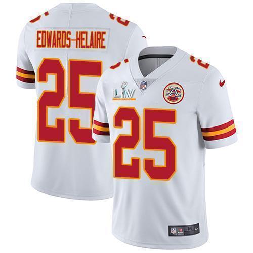 Nike Chiefs #25 Clyde Edwards-Helaire White Super Bowl LV Bound Stitched NFL Vapor Untouchable Limited Jersey