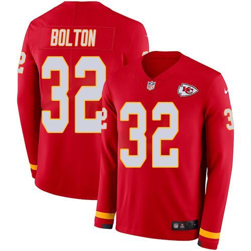 Nike Chiefs #32 Nick Bolton Red Team Color Stitched NFL Limited Therma Long Sleeve Jersey