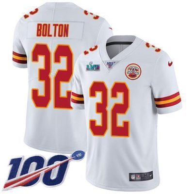 Nike Chiefs #32 Nick Bolton White Super Bowl LVII Patch Stitched NFL 100th Season Vapor Limited Jersey