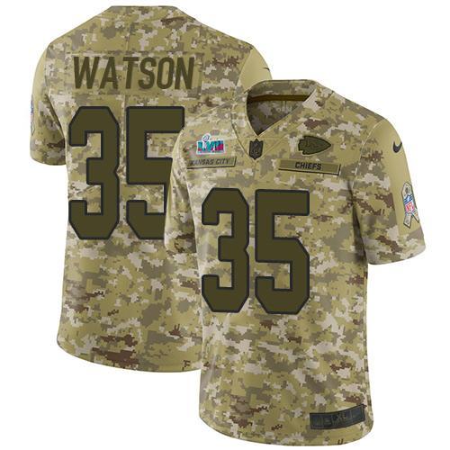 Nike Chiefs #35 Jaylen Watson Camo Super Bowl LVII Patch Stitched NFL Limited 2018 Salute To Service Jersey