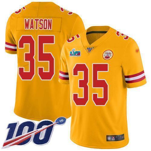 Nike Chiefs #35 Jaylen Watson Gold Super Bowl LVII Patch Stitched NFL Limited Inverted Legend 100th Season Jersey