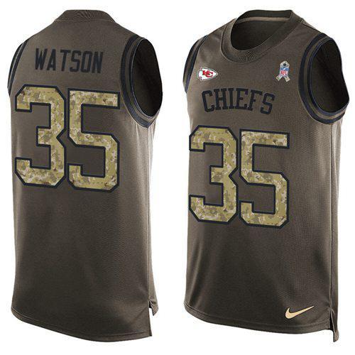 Nike Chiefs #35 Jaylen Watson Green Stitched NFL Limited Salute To Service Tank Top Jersey