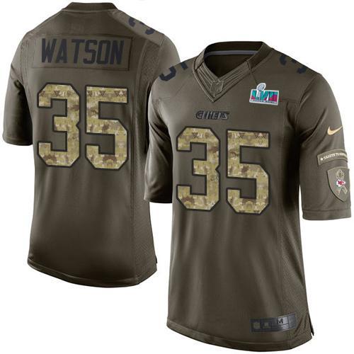 Nike Chiefs #35 Jaylen Watson Green Super Bowl LVII Patch Stitched NFL Limited 2015 Salute To Service Jersey