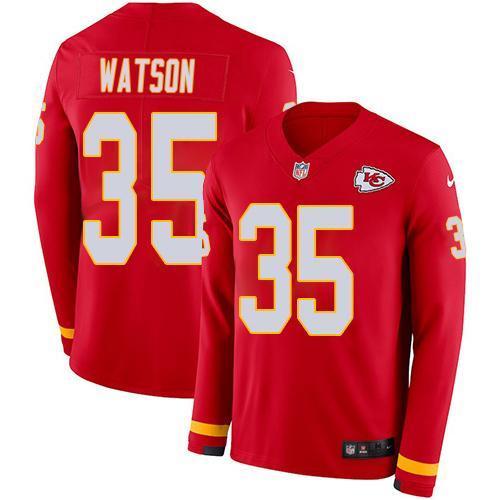 Nike Chiefs #35 Jaylen Watson Red Team Color Stitched NFL Limited Therma Long Sleeve Jersey