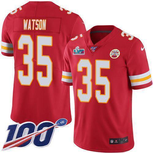Nike Chiefs #35 Jaylen Watson Red Team Color Super Bowl LVII Patch Stitched NFL 100th Season Vapor Limited Jersey