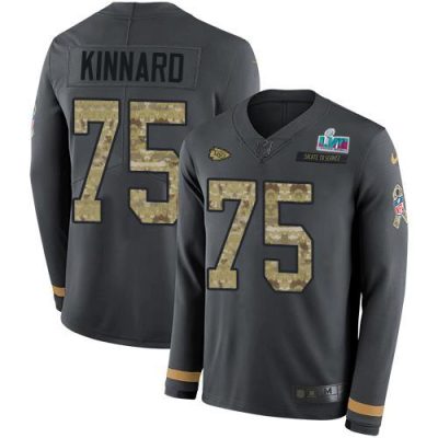 Nike Chiefs #75 Darian Kinnard Anthracite Salute To Service Super Bowl LVII Patch Stitched NFL Limited Therma Long Sleeve Jersey