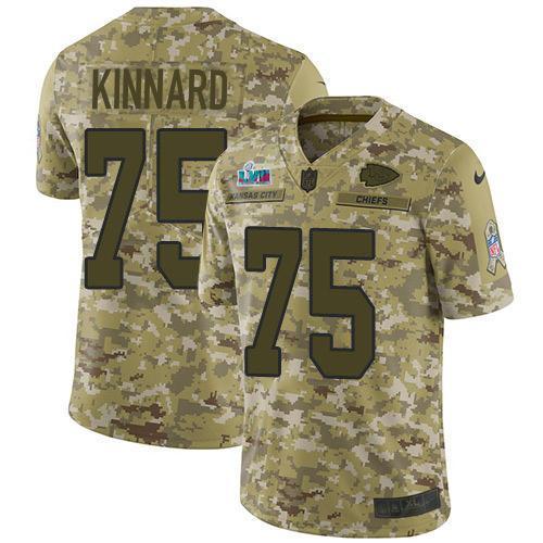 Nike Chiefs #75 Darian Kinnard Camo Super Bowl LVII Patch Stitched NFL Limited 2018 Salute To Service Jersey