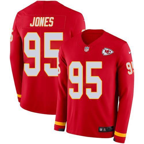Nike Chiefs #95 Chris Jones Red Team Color Stitched NFL Limited Therma Long Sleeve Jersey
