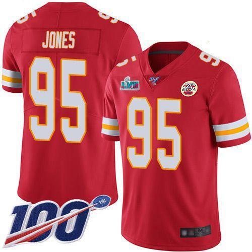 Nike Chiefs #95 Chris Jones Red Team Color Super Bowl LVII Patch Stitched NFL 100th Season Vapor Limited Jersey