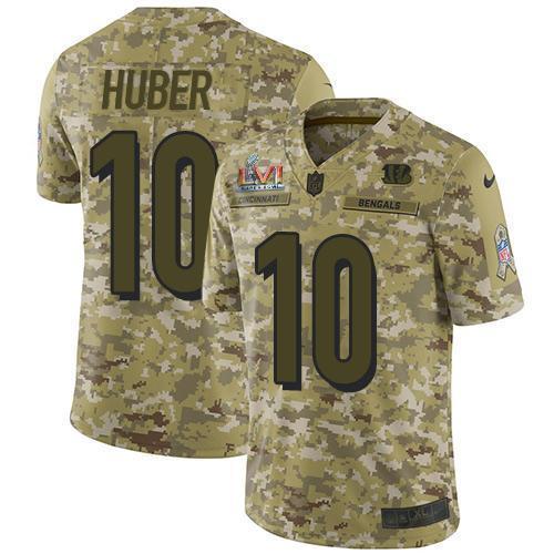 Nike Cincinnati Bengals #10 Kevin Huber Camo Super Bowl LVI Patch Stitched NFL Limited 2018 Salute To Service Jersey