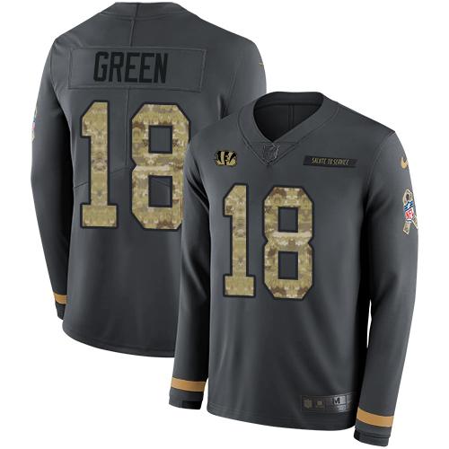 Nike Cincinnati Bengals #18 A.J. Green Anthracite Salute to Service Stitched NFL Limited Therma Long Sleeve Jersey