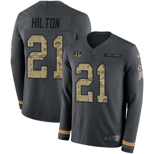 Nike Cincinnati Bengals #21 Mike Hilton Anthracite Salute to Service Stitched NFL Limited Therma Long Sleeve Jersey