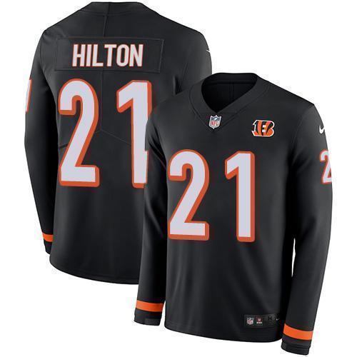 Nike Cincinnati Bengals #21 Mike Hilton Black Team Color Stitched NFL Limited Therma Long Sleeve Jersey