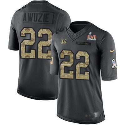 Nike Cincinnati Bengals #22 Chidobe Awuzie Black Super Bowl LVI Patch Stitched NFL Limited 2016 Salute to Service Jersey