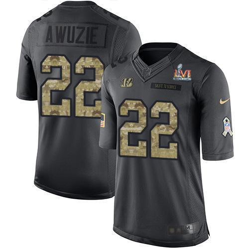 Nike Cincinnati Bengals #22 Chidobe Awuzie Black Super Bowl LVI Patch Stitched NFL Limited 2016 Salute to Service Jersey