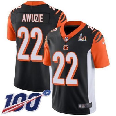 Nike Cincinnati Bengals #22 Chidobe Awuzie Black Team Color Super Bowl LVI Patch Stitched NFL 100th Season Vapor Untouchable Limited Jersey Youth