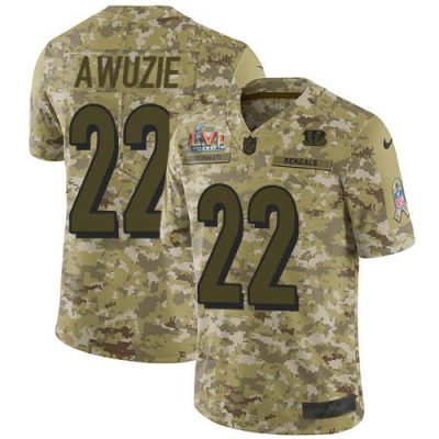 Nike Cincinnati Bengals #22 Chidobe Awuzie Camo Super Bowl LVI Patch Stitched NFL Limited 2018 Salute To Service Jersey