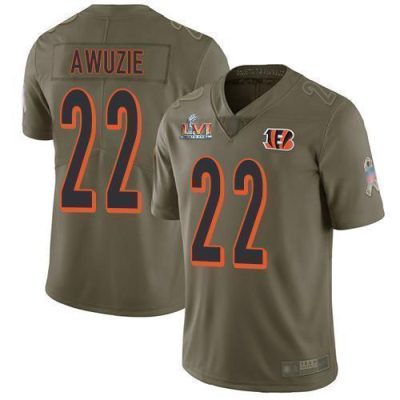 Nike Cincinnati Bengals #22 Chidobe Awuzie Olive Super Bowl LVI Patch Stitched NFL Limited 2017 Salute To Service Jersey