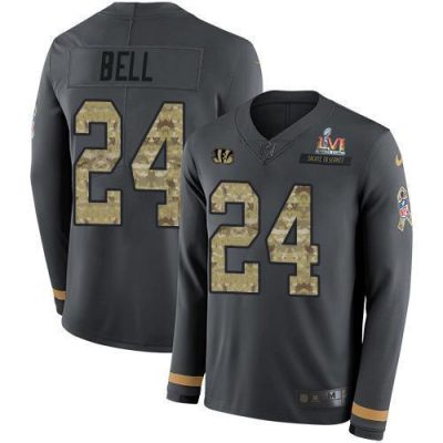 Nike Cincinnati Bengals #24 Vonn Bell Anthracite Super Bowl LVI Patch Salute to Service Stitched NFL Limited Therma Long Sleeve Jersey