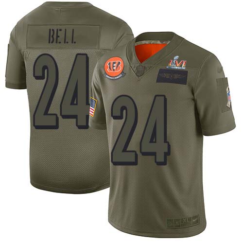 Nike Cincinnati Bengals #24 Vonn Bell Camo Super Bowl LVI Patch Stitched NFL Limited 2019 Salute To Service Jersey