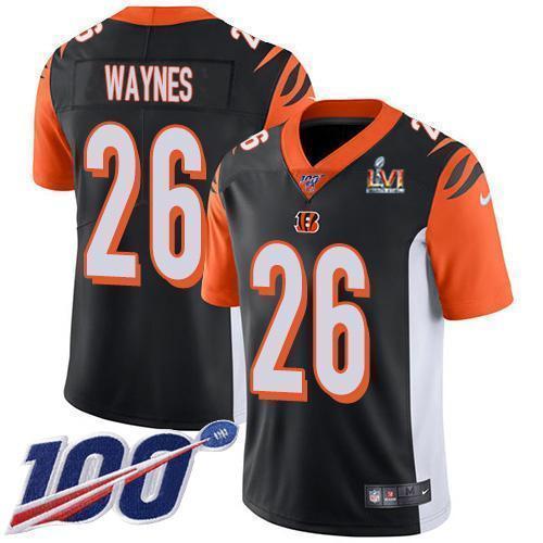 Nike Cincinnati Bengals #26 Trae Waynes Black Team Color Super Bowl LVI Patch Stitched NFL 100th Season Vapor Limited Jersey