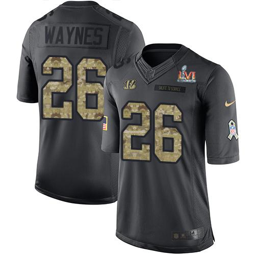 Nike Cincinnati Bengals #26 Trae Waynes Black Team Color Super Bowl LVI Patch Stitched NFL Limited Therma Long Sleeve Jersey
