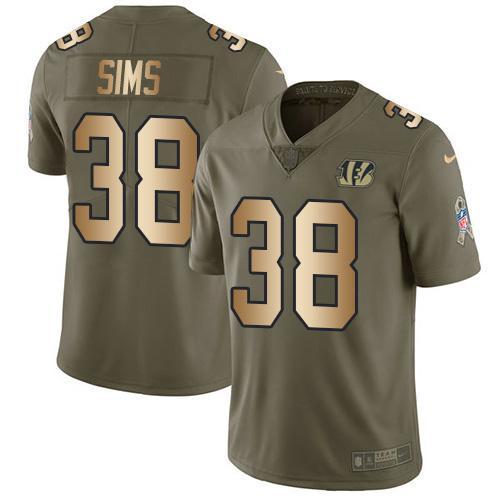 Nike Cincinnati Bengals #38 LeShaun Sims Olive/Gold Stitched NFL Limited 2017 Salute To Service Jersey