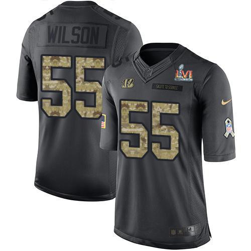 Nike Cincinnati Bengals #55 Logan Wilson Black Team Color Super Bowl LVI Patch Stitched NFL Limited Therma Long Sleeve Jersey