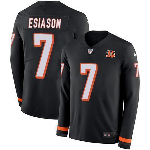 Nike Cincinnati Bengals #7 Boomer Esiason Black Team Color Stitched NFL Limited Therma Long Sleeve Jersey