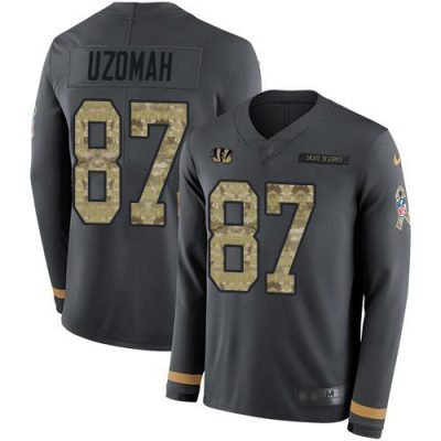 Nike Cincinnati Bengals #87 C.J. Uzomah Anthracite Salute to Service Stitched NFL Limited Therma Long Sleeve Jersey Youth