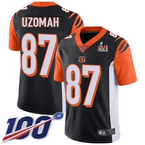 Nike Cincinnati Bengals #87 C.J. Uzomah Black Team Color Super Bowl LVI Patch Stitched NFL 100th Season Vapor Limited Jersey
