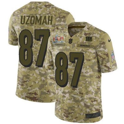 Nike Cincinnati Bengals #87 C.J. Uzomah Camo Super Bowl LVI Patch Stitched NFL Limited 2018 Salute To Service Jersey